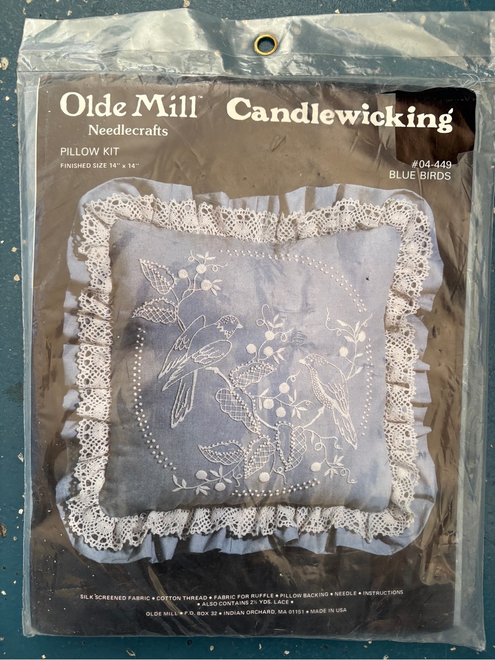 Candlewicking 'Blue Birds' Blue Embroidered Pillow Kit vintage